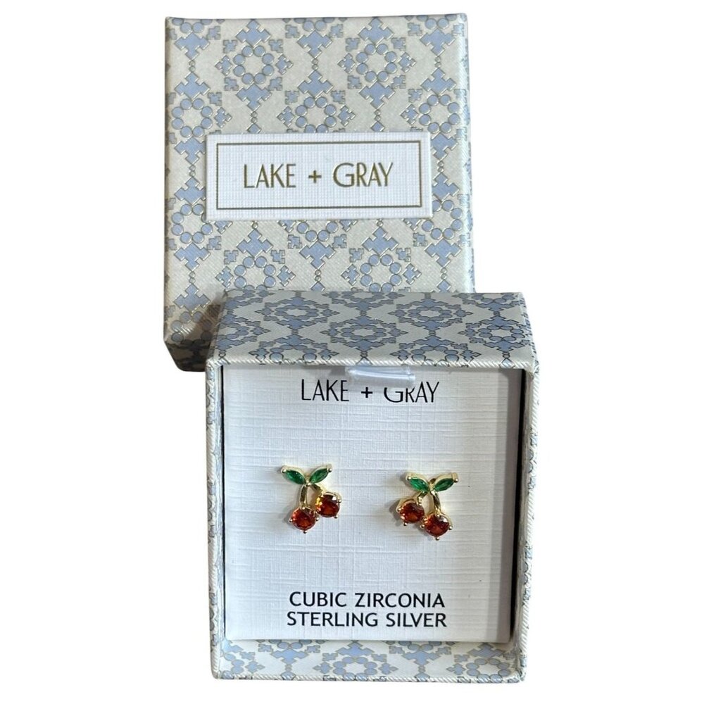 NEW Lake + Gray CZ Cherry Berry Sterling Silver Stud Earrings